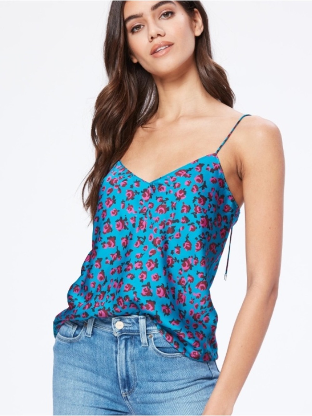 PAIGE Turquoise Blue Cami with Pink Rose Print size medium